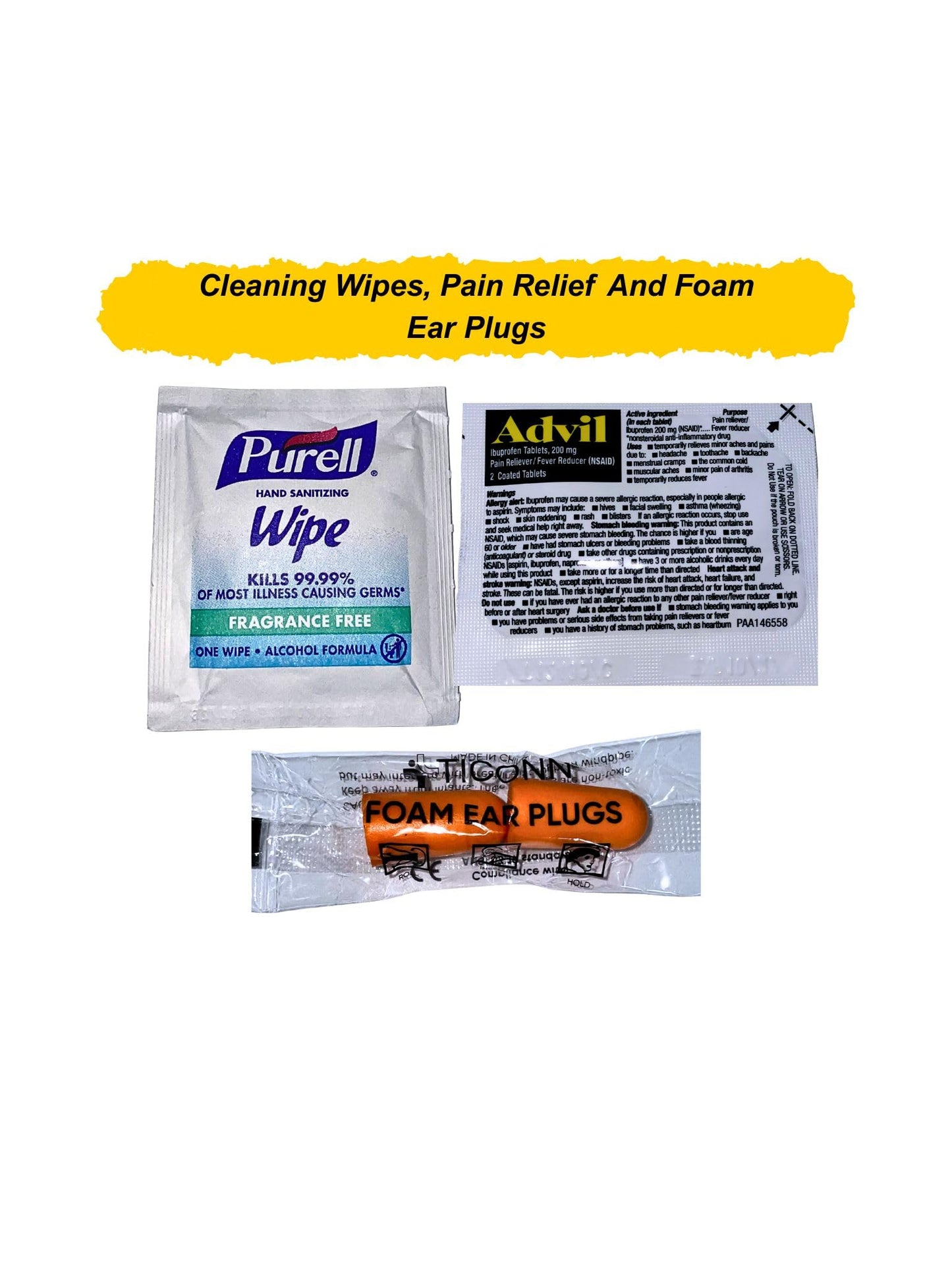 Travel Essentials Kit with Pain Relief, Stain Remover Wipe, Ear Plugs, Vitamin C Powder Packet, Eye Drops & Mints – Compact TSA-Approved Travel Bag